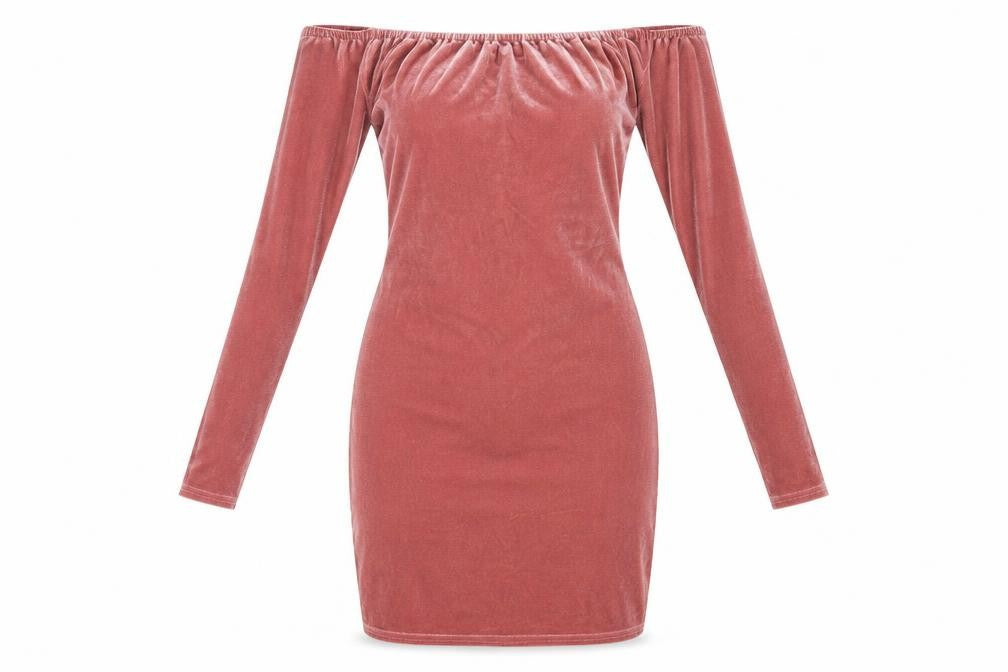 Front view of Missguided women’s pink polyester bodycon, size UK 8, boat neck pullover
