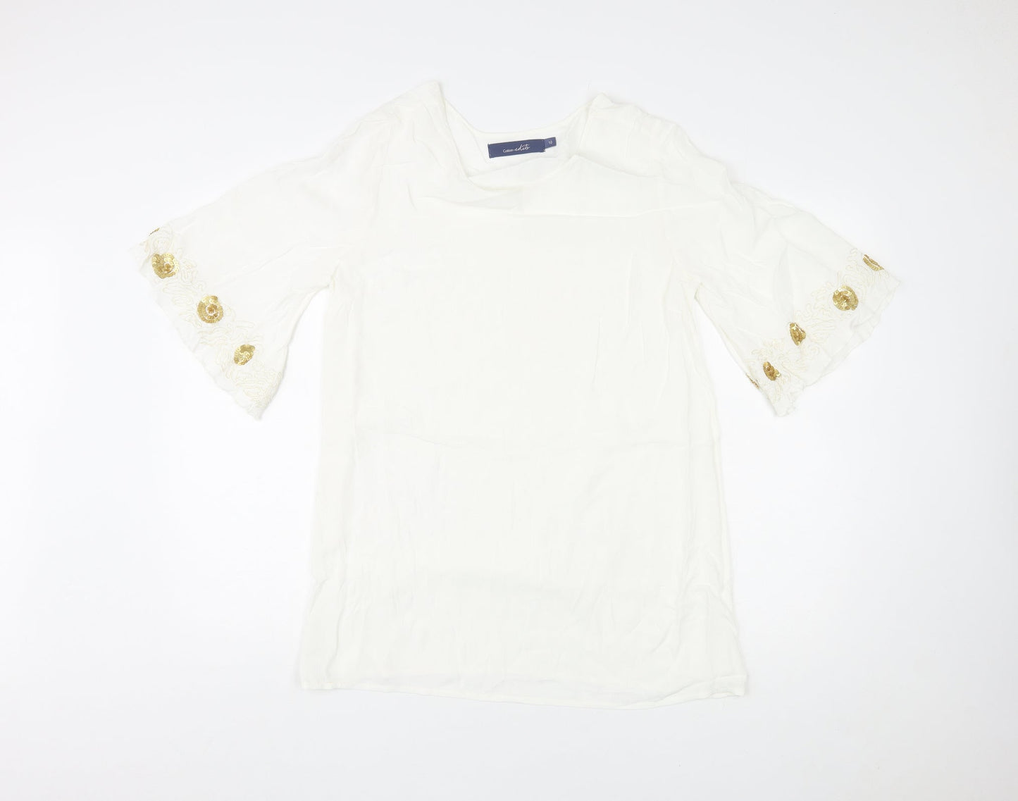 Cotton Edits Womens White Viscose Basic Blouse Size 10 Round Neck
