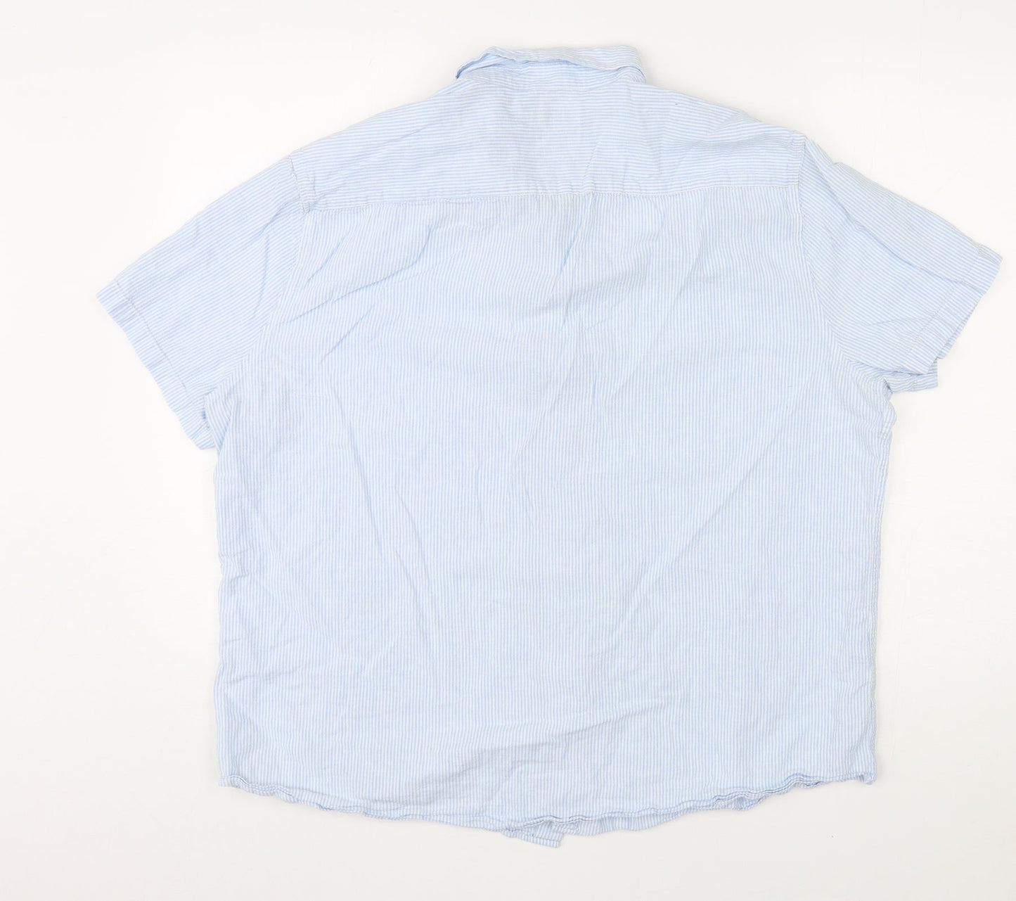 Marks and Spencer Womens Blue Striped Linen Basic Button-Up Size 2XL Collared