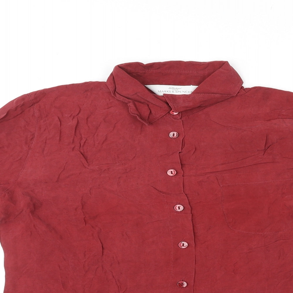 St Michael Womens Red Viscose Basic Button-Up Size 10 Collared