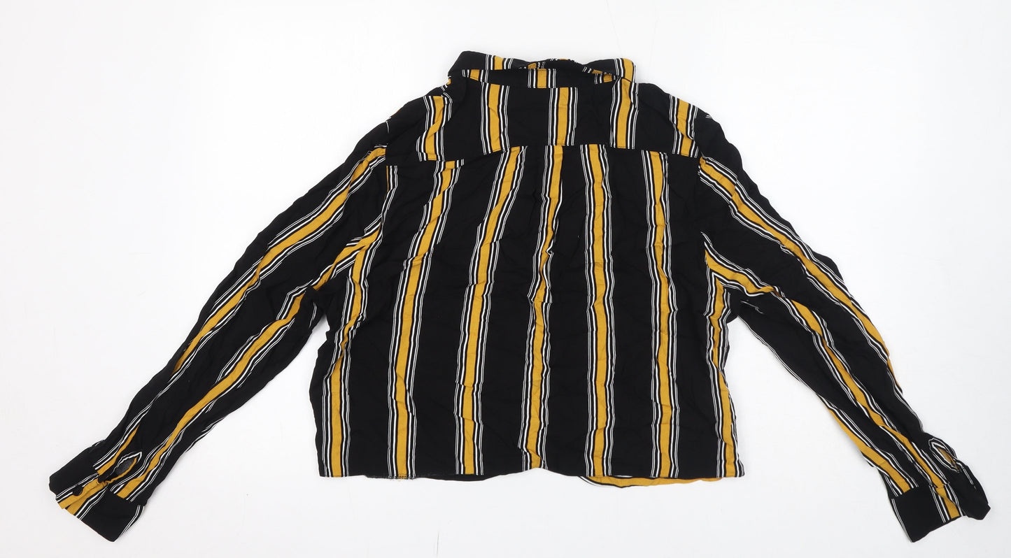 Select Womens Black Striped Viscose Basic Button-Up Size 16 Collared