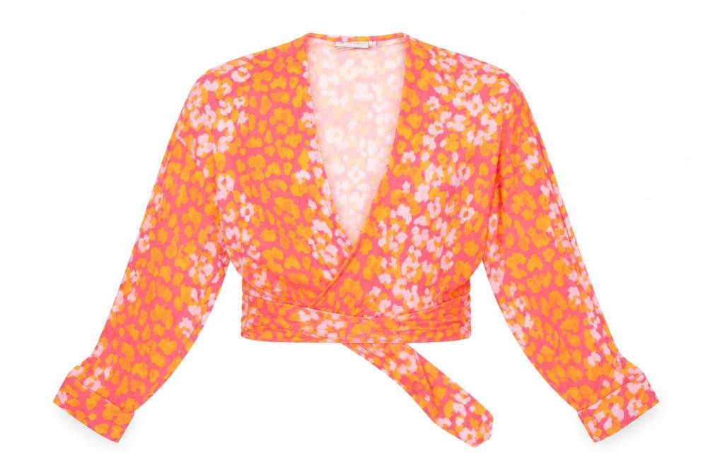 ASOS Womens Pink Animal Print Viscose Cropped Blouse Size 8 V-Neck - Tie Front