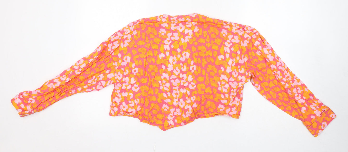 ASOS Womens Pink Animal Print Viscose Cropped Blouse Size 8 V-Neck - Tie Front