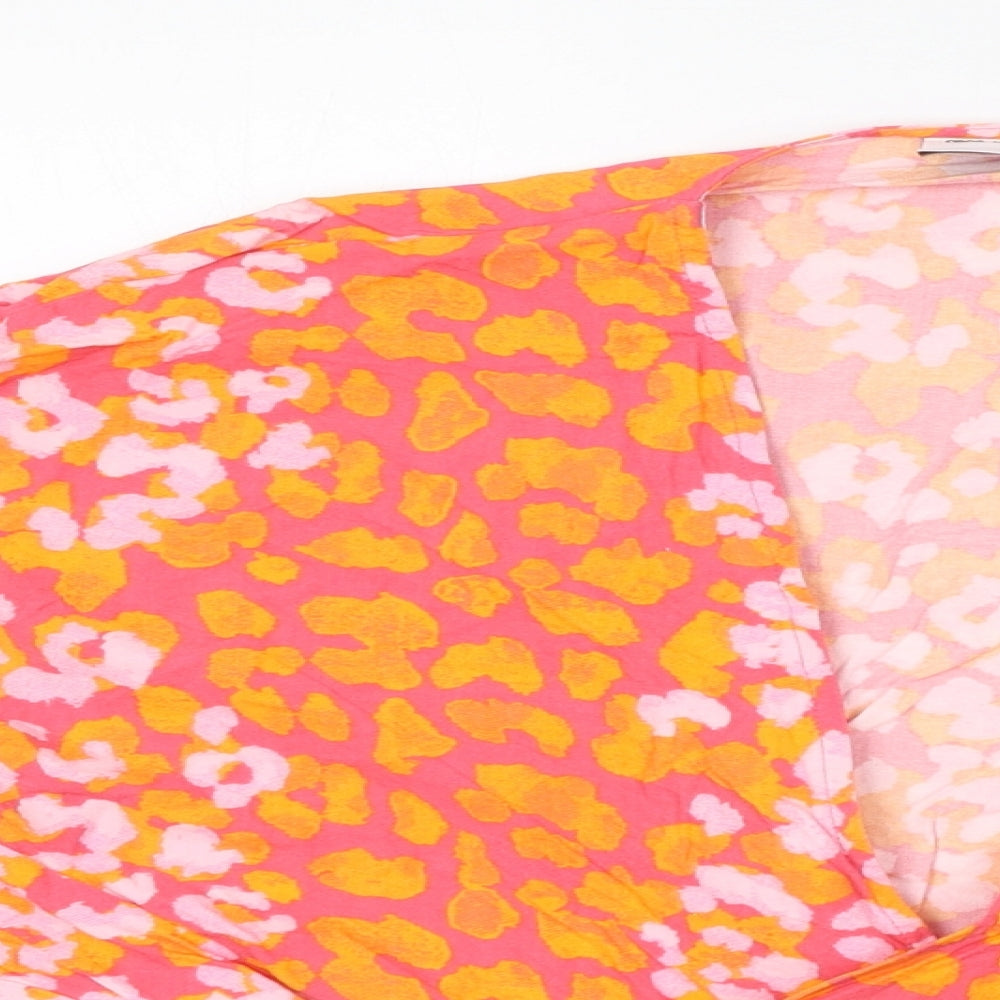 ASOS Womens Pink Animal Print Viscose Cropped Blouse Size 8 V-Neck - Tie Front