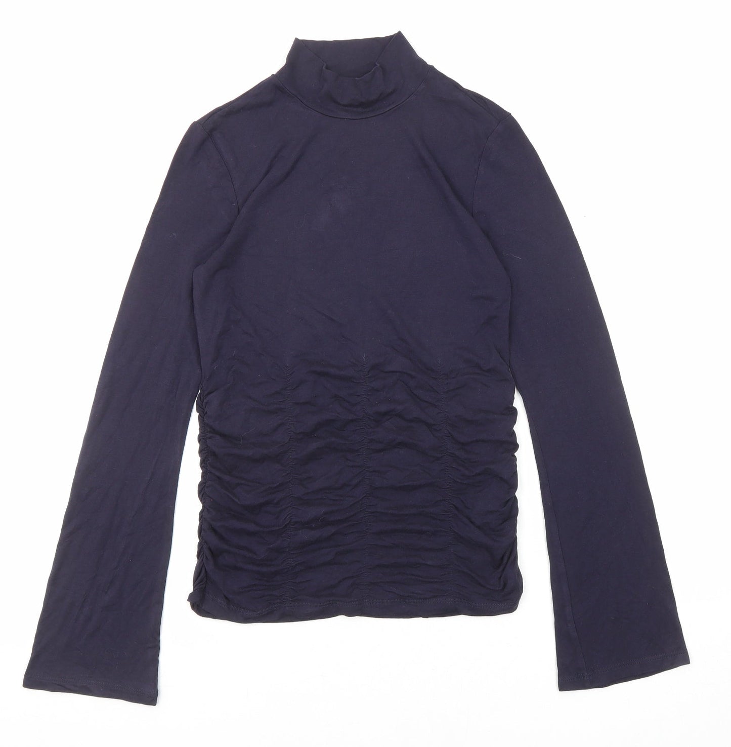 Marks and Spencer Womens Blue Viscose Basic T-Shirt Size 6 High Neck