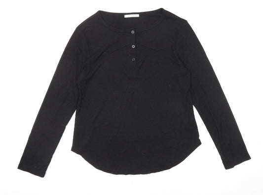 Reoria Womens Black Viscose Basic T-Shirt Size L Round Neck
