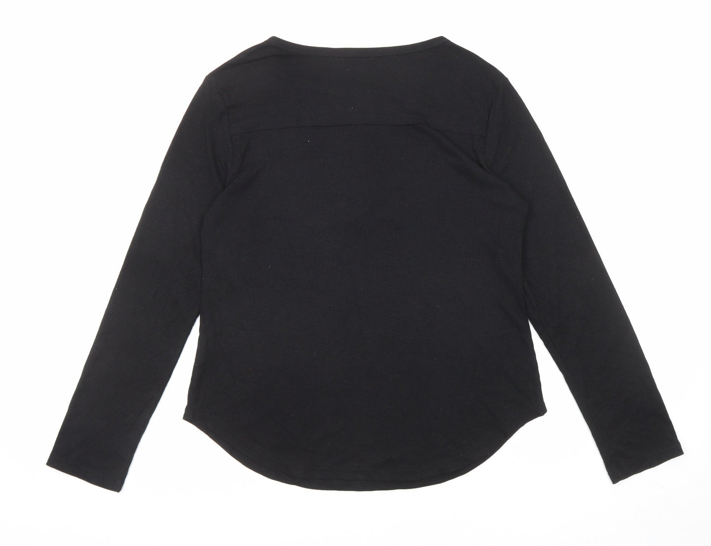 Reoria Womens Black Viscose Basic T-Shirt Size L Round Neck