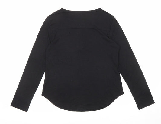 Reoria Womens Black Viscose Basic T-Shirt Size L Round Neck