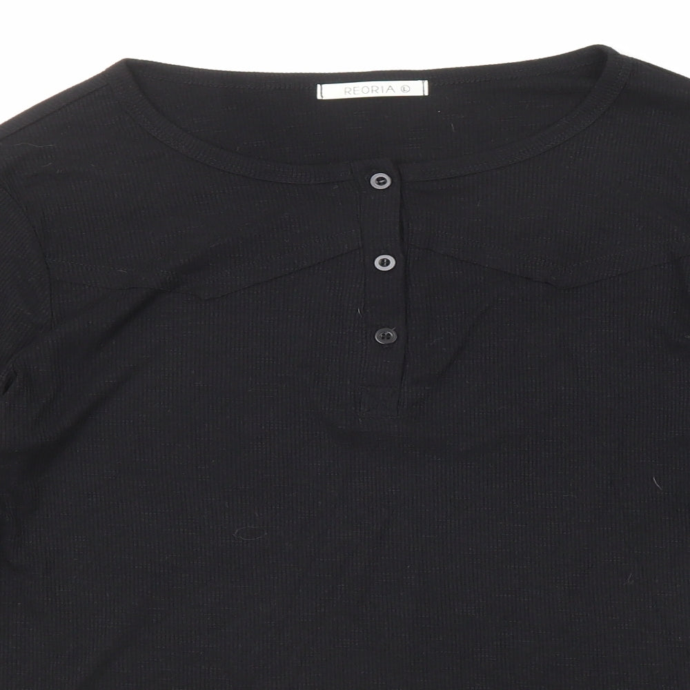 Reoria Womens Black Viscose Basic T-Shirt Size L Round Neck