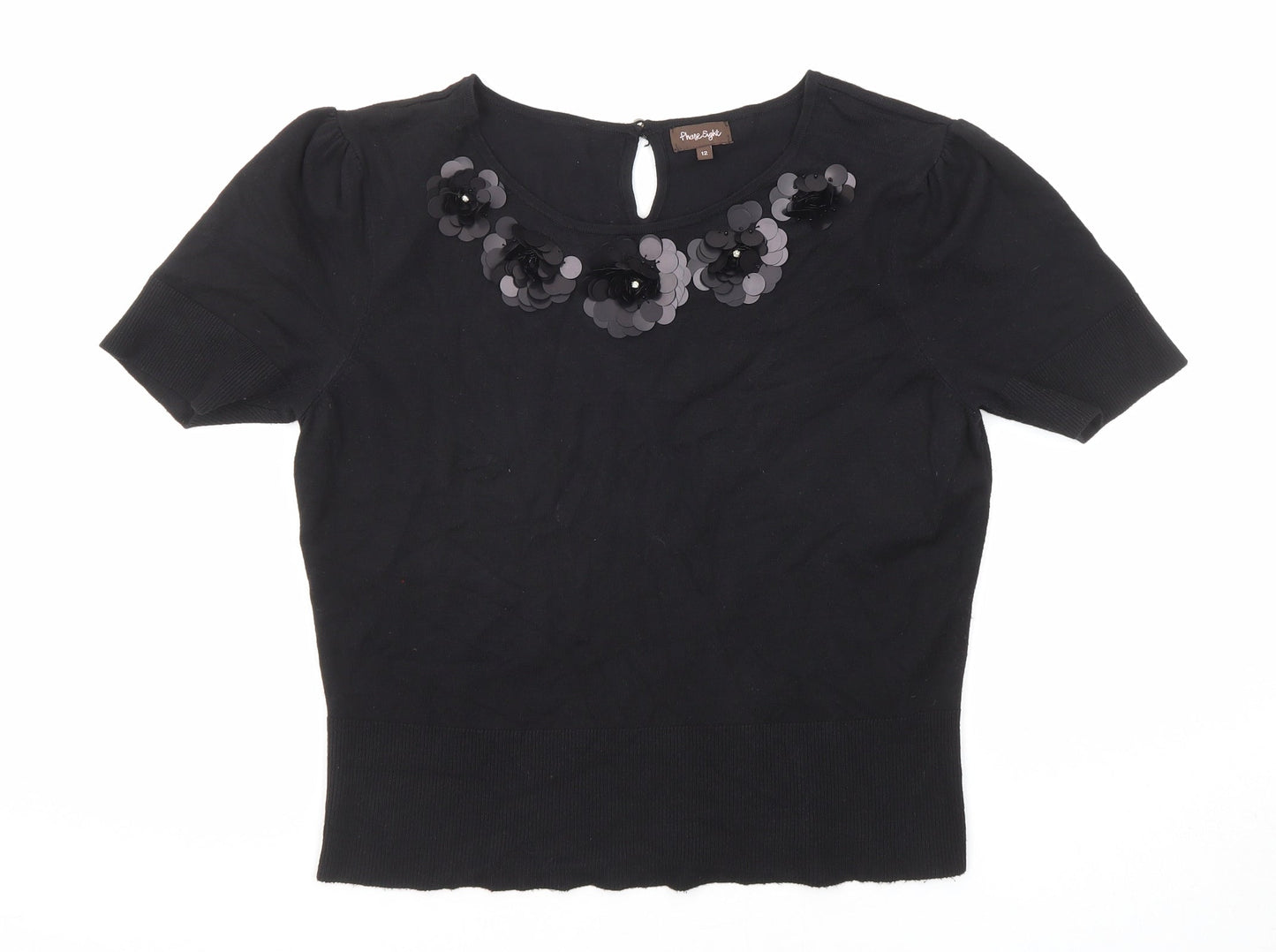 Phase Eight Womens Black Round Neck Viscose Pullover Jumper Size 12
