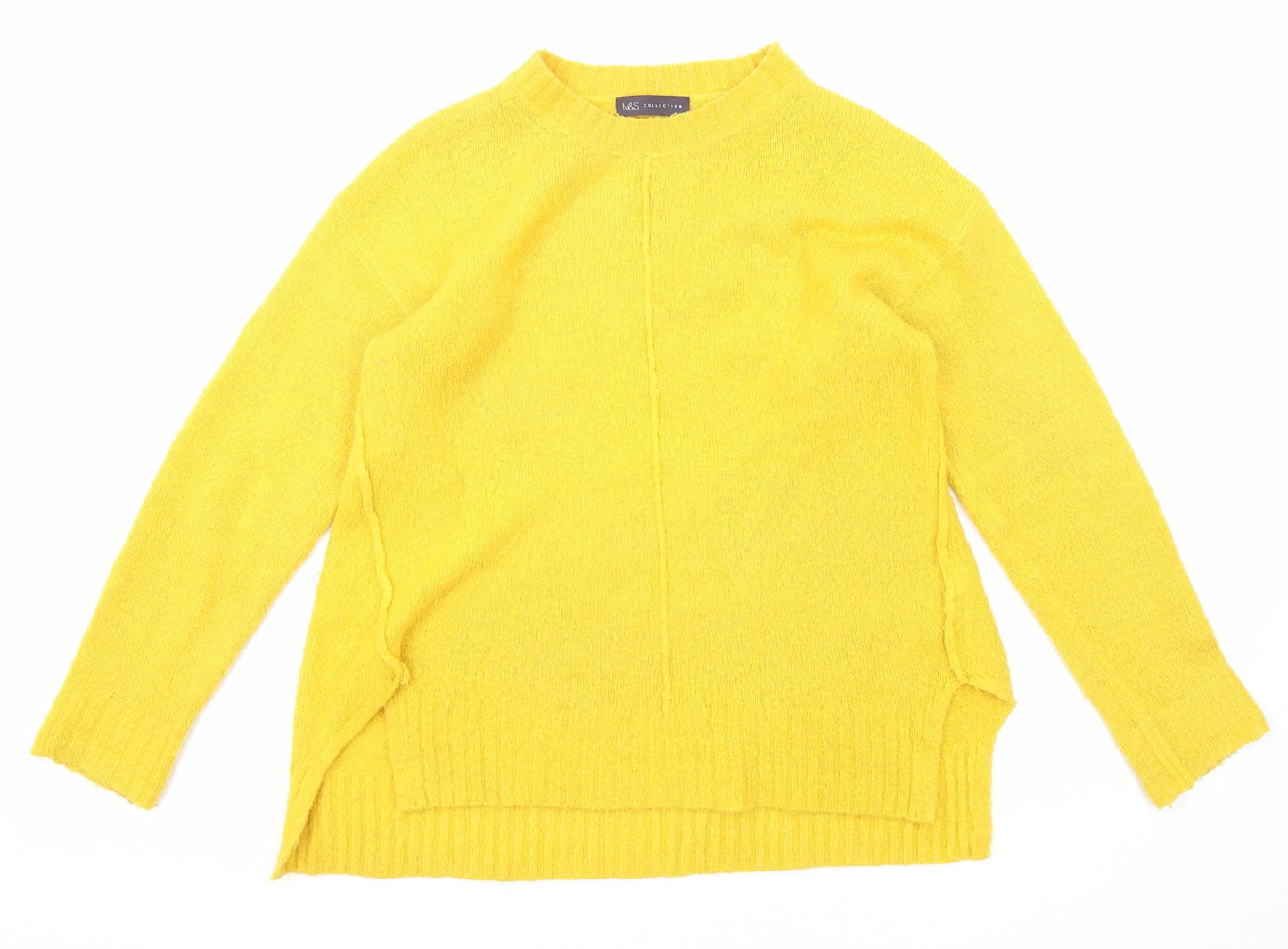 Marks and Spencer Womens Yellow Round Neck Acrylic Pullover Jumper Size S