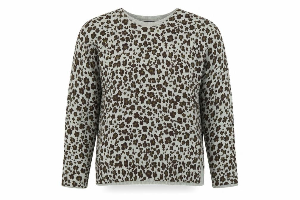 Marks and Spencer Womens Grey Round Neck Animal Print Acrylic Pullover Jumper Size 10 - Leopard Print