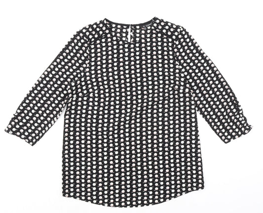Dunnes Stores Womens Black Geometric Polyester Basic Blouse Size XS Round Neck
