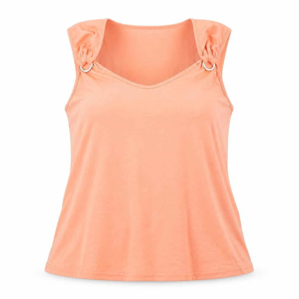 CHICME Womens Orange Polyester Basic Tank Size L Scoop Neck