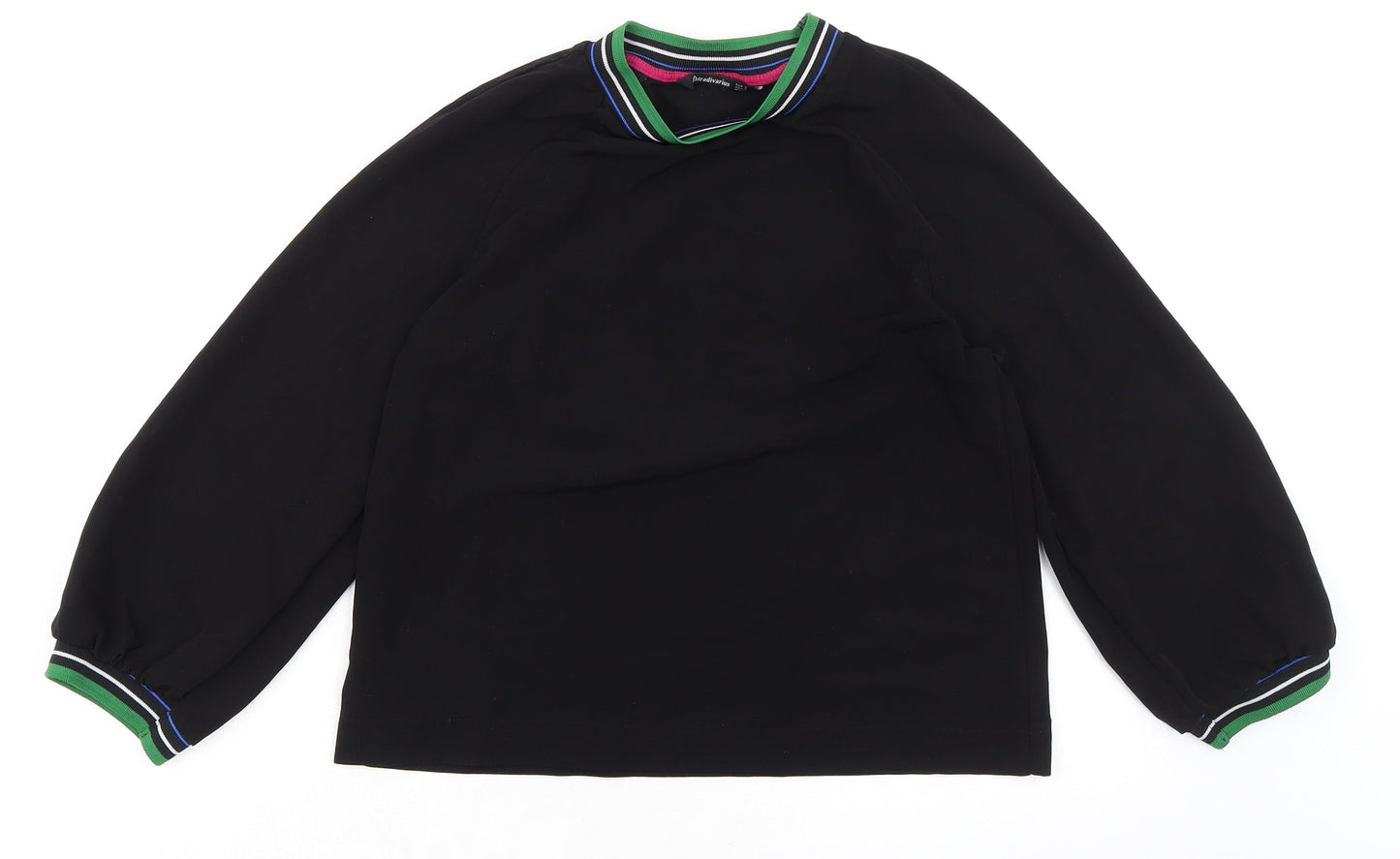 Stradivarius Womens Black Polyester Basic Blouse Size S Round Neck