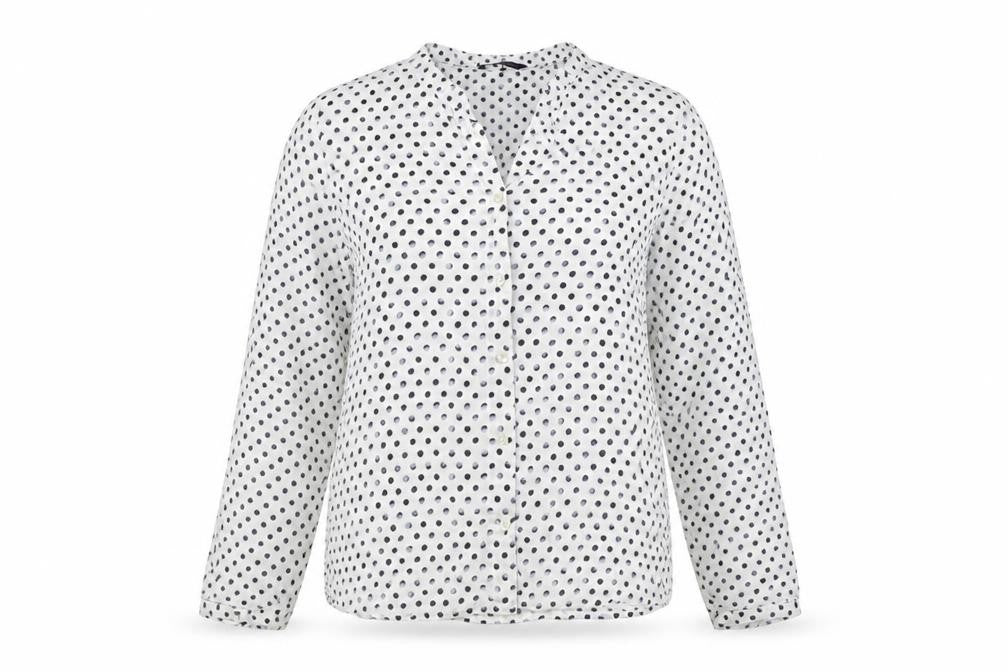 Marks and Spencer Womens White Polka Dot Viscose Basic Button-Up Size 10 Round Neck