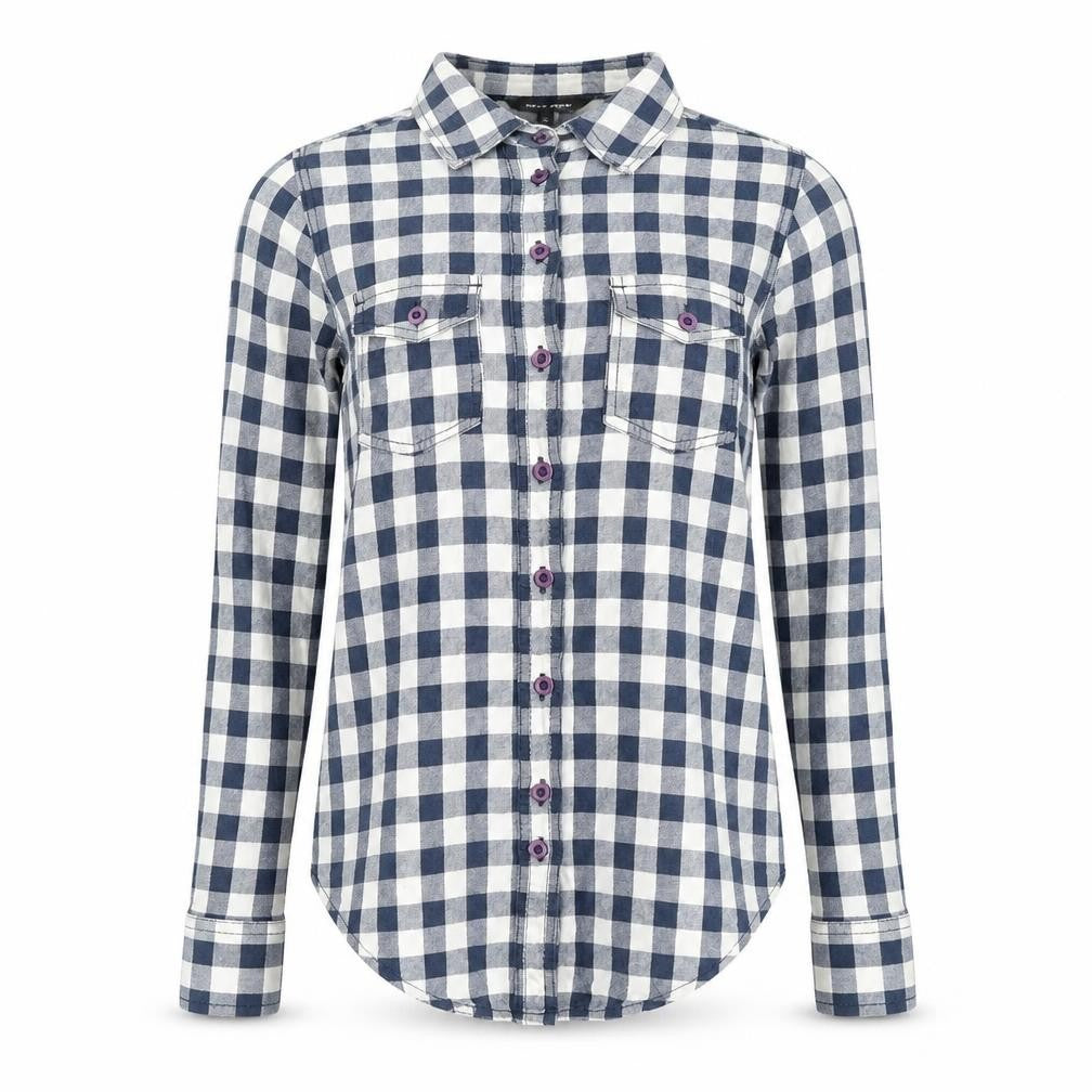 New Look Womens Blue Check Viscose Basic Button-Up Size 6 Collared