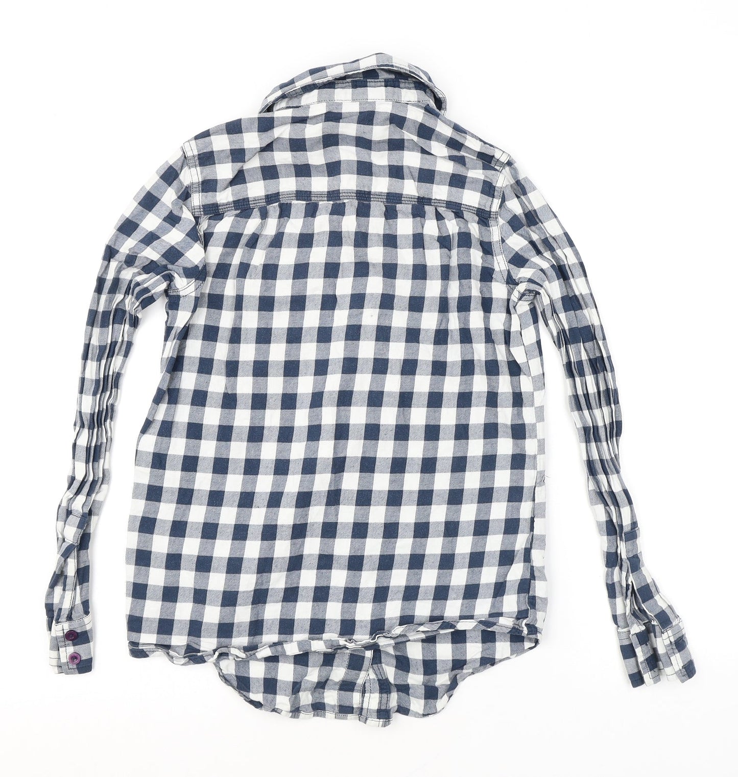New Look Womens Blue Check Viscose Basic Button-Up Size 6 Collared