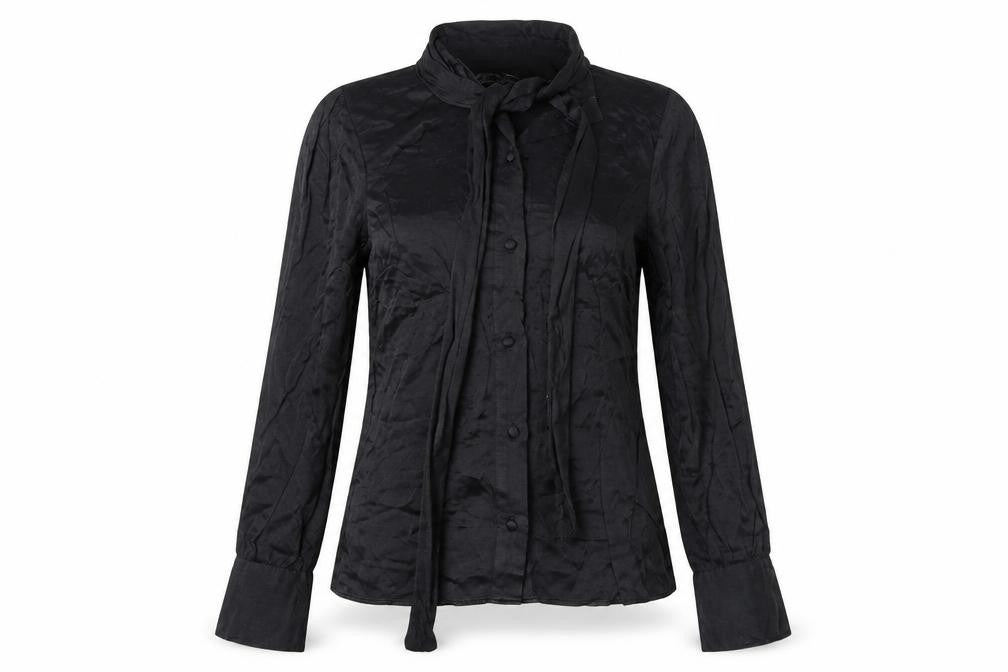 Zara Womens Black Viscose Basic Button-Up Size S High Neck