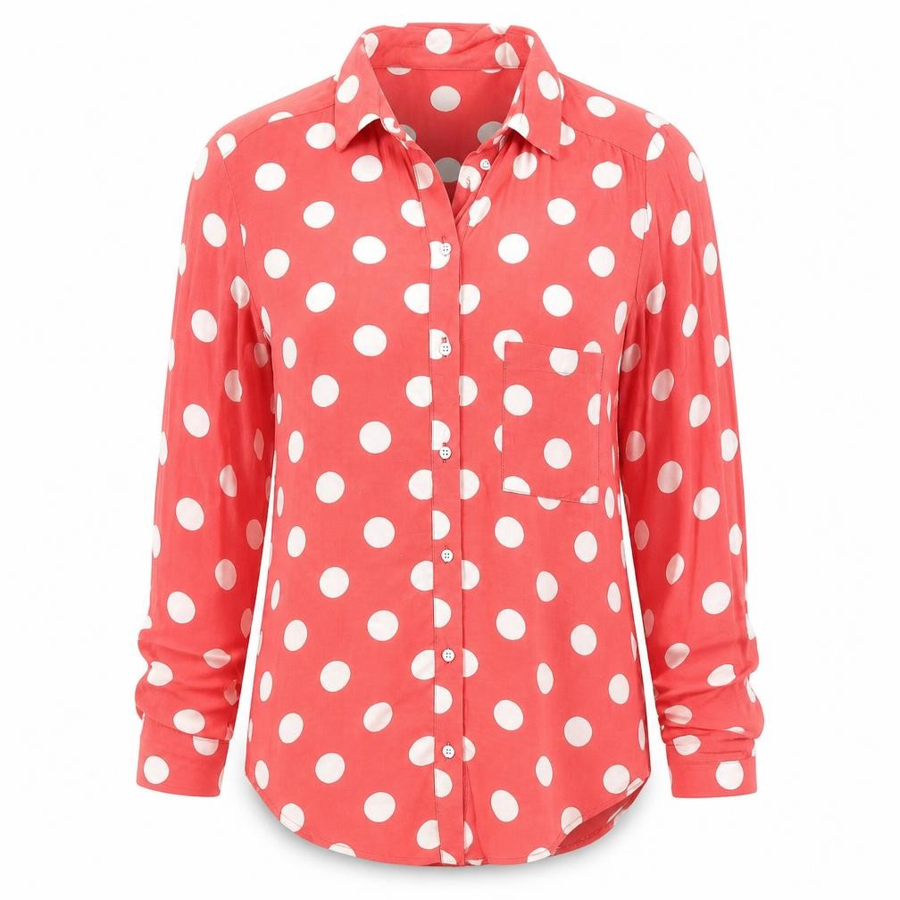 Topshop Womens Pink Polka Dot Viscose Basic Button-Up Size 6 Collared