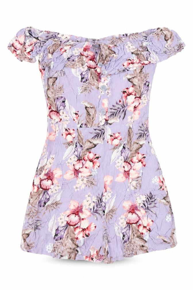 New Look Womens Purple Floral Viscose Playsuit One-Piece Size 10 L3 in Zip
