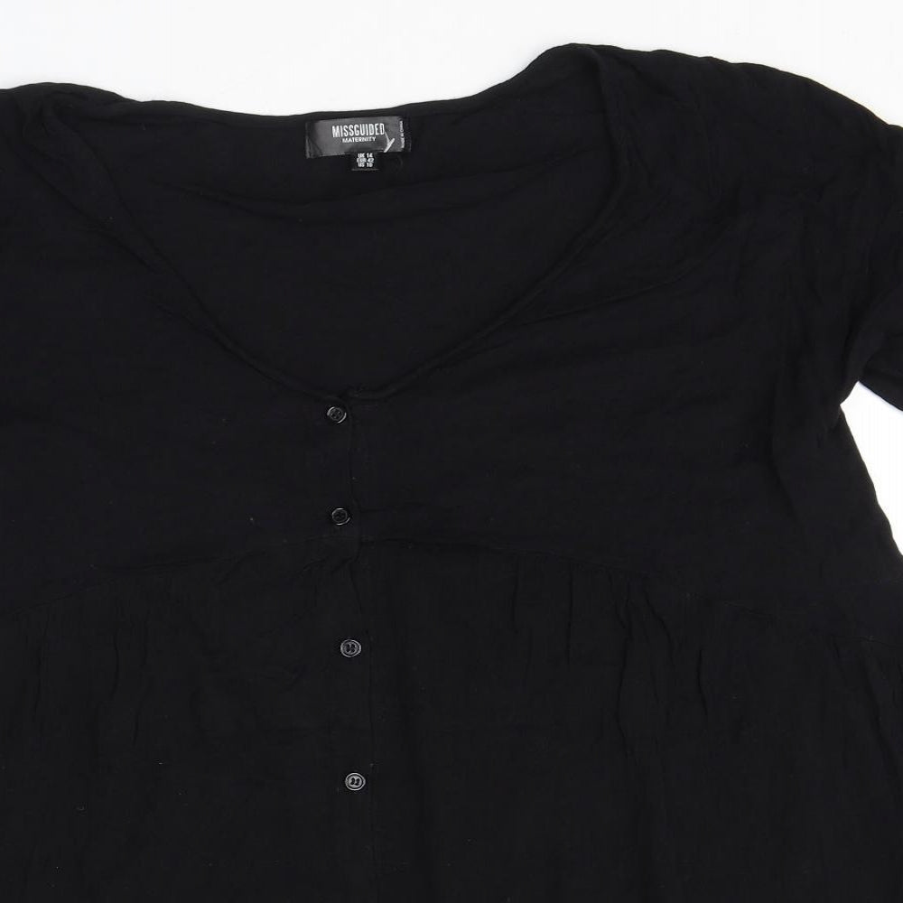 Missguided Womens Black Polyester Basic Button-Up Size 14 Scoop Neck