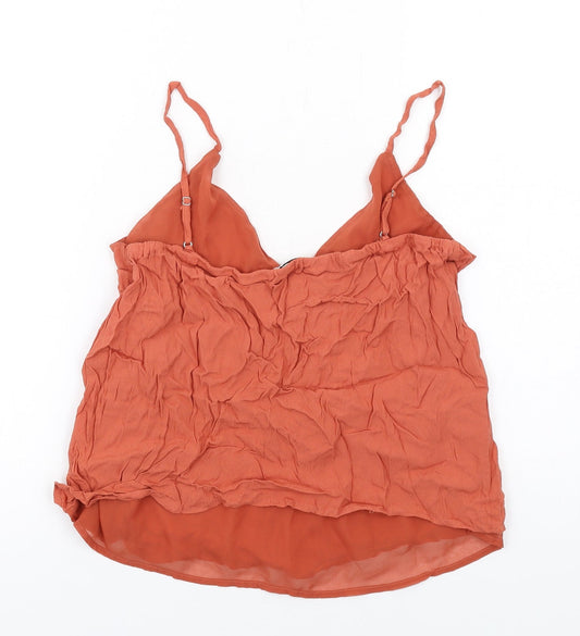 Stradivarius Womens Orange Viscose Basic Tank Size L V-Neck