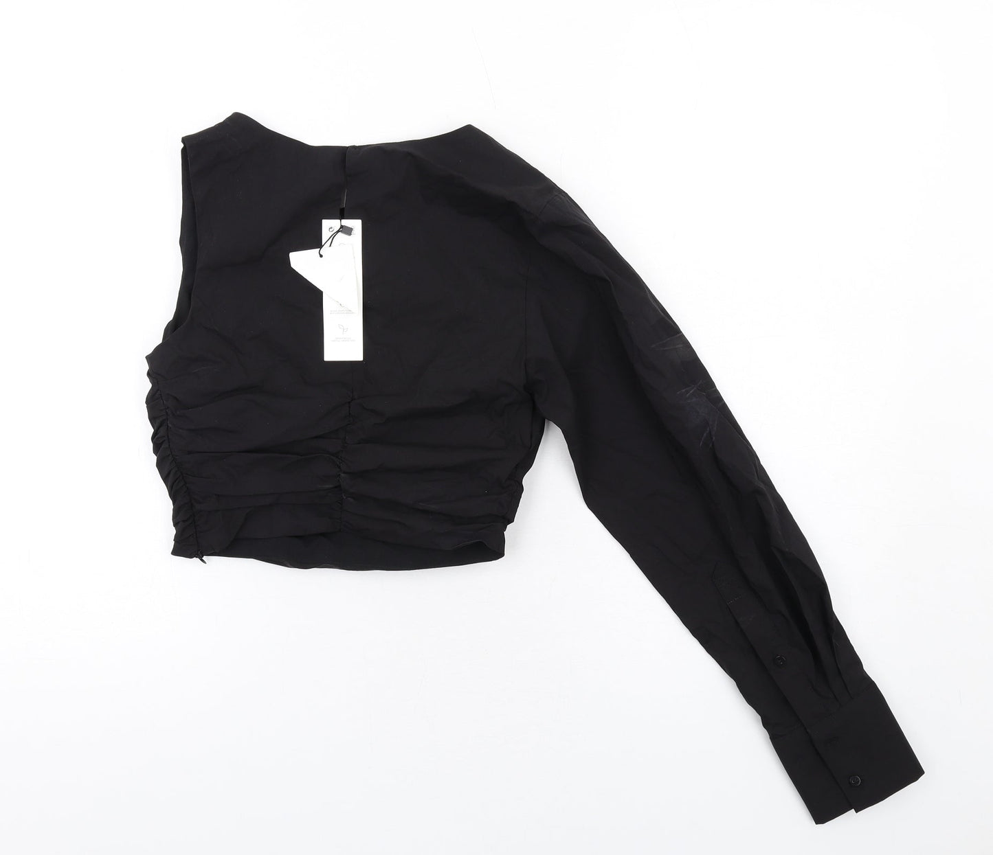 Zara Womens Black Cotton Cropped Blouse Size XS One Shoulder
