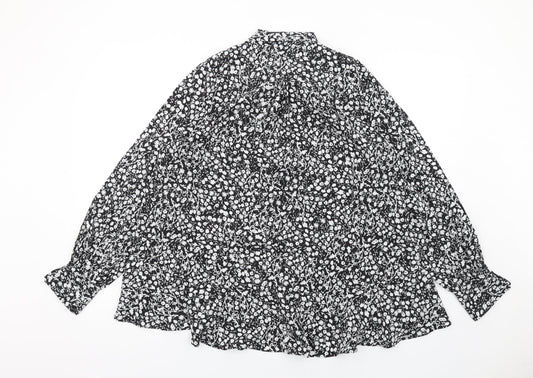 French Connection Womens Black Floral Polyester Basic Blouse Size M Collared