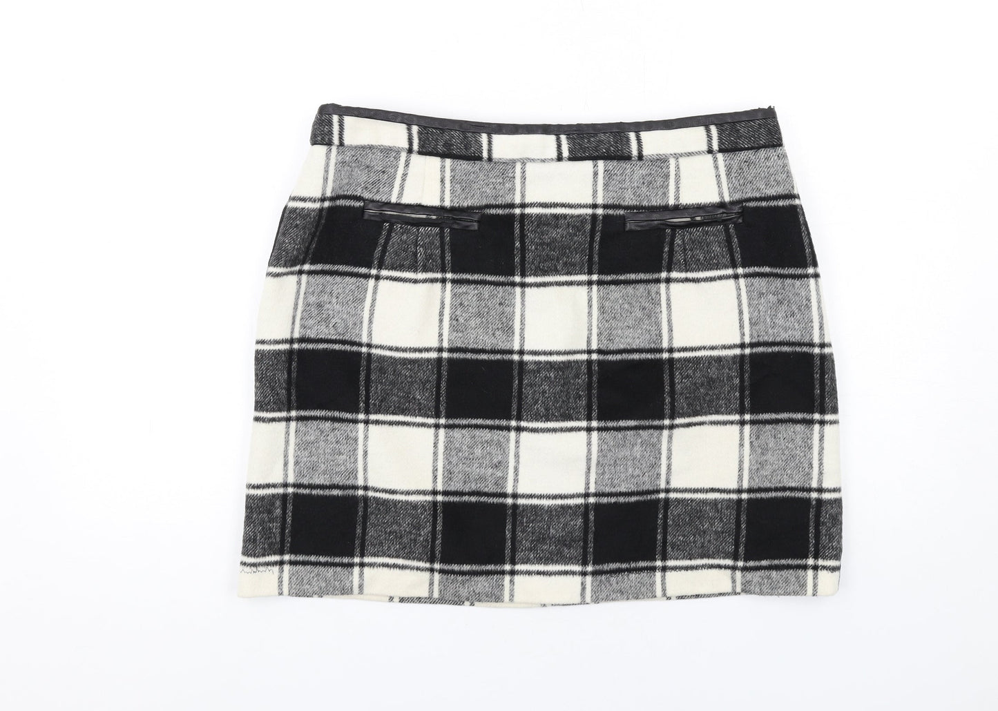 Intuition Womens Black Check Polyester A-Line Skirt Size 14 Zip