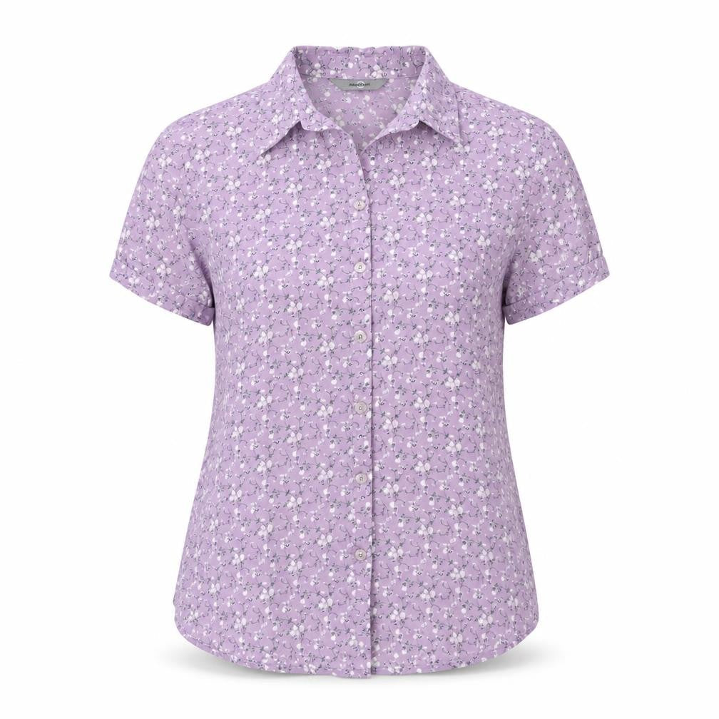 AMARANTO Womens Purple Floral Viscose Basic Button-Up Size 10 Collared