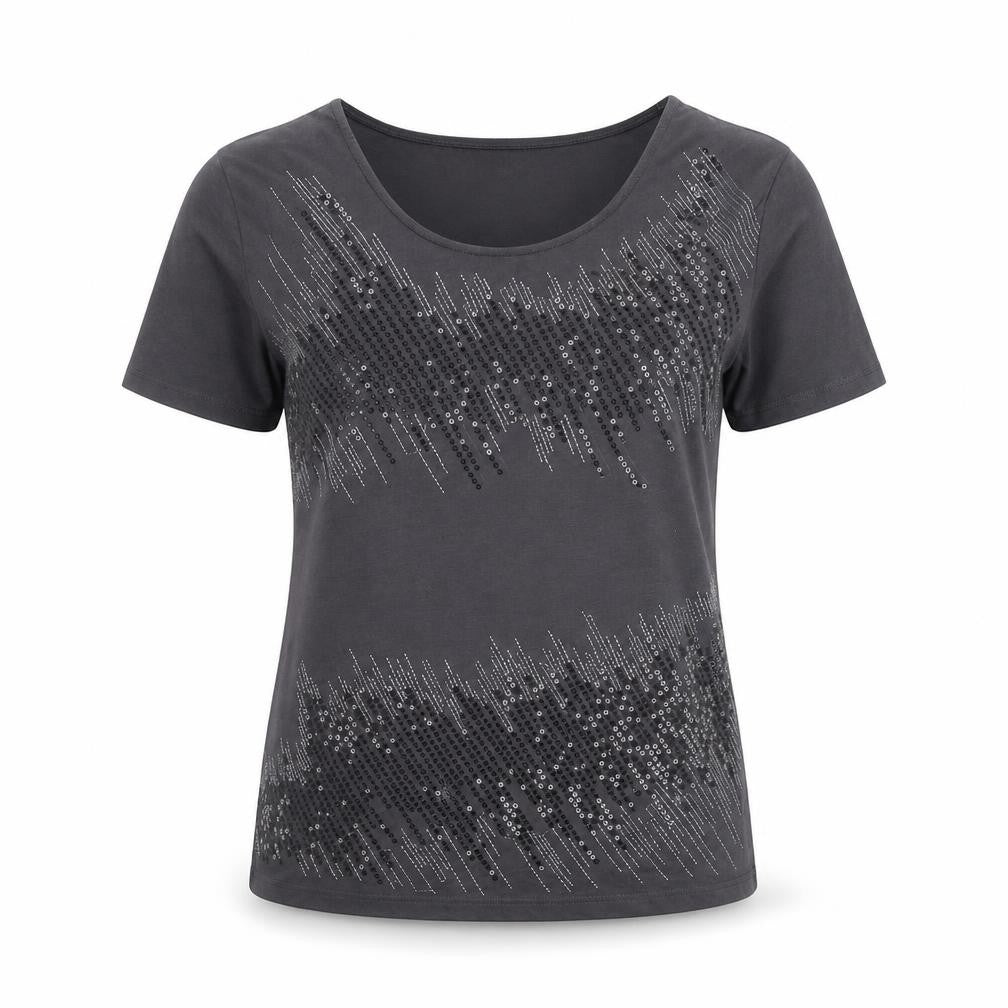 Front view of Alexara women’s grey polyester basic t-shirt, size UK 14, round neck
