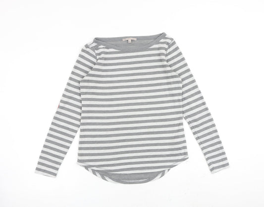 Gap Womens Grey Striped Polyester Basic T-Shirt Size XS Round Neck