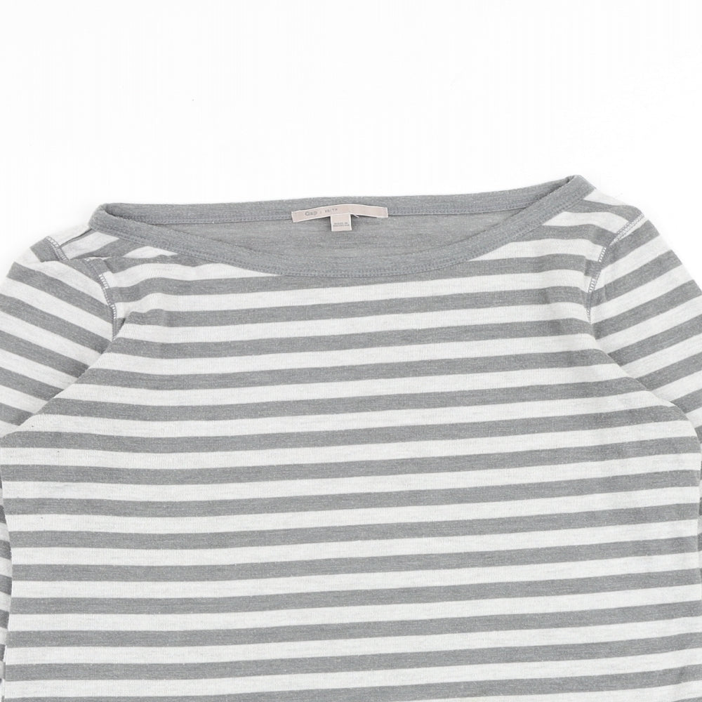 Gap Womens Grey Striped Polyester Basic T-Shirt Size XS Round Neck
