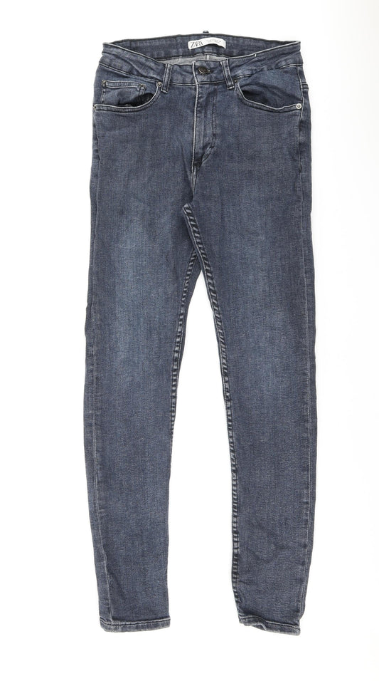 Zara Womens Blue Cotton Skinny Jeans Size 8 L28 in Regular Zip