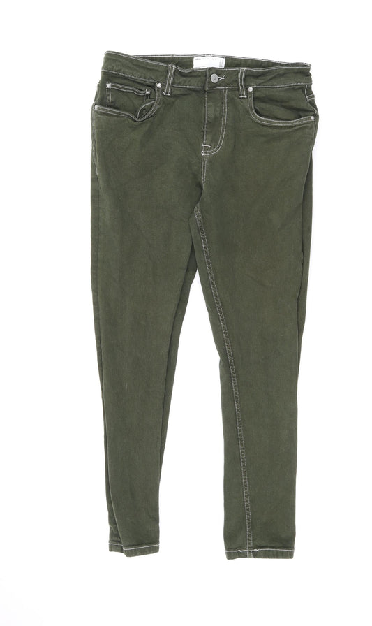 ASOS Womens Green Cotton Skinny Jeans Size 32 in L30 in Regular Zip - Stitching Detail