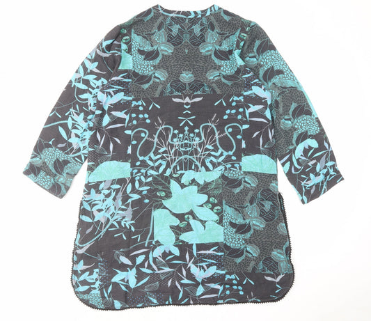 Miss image Womens Blue Geometric Cotton A-Line Size L V-Neck Pullover