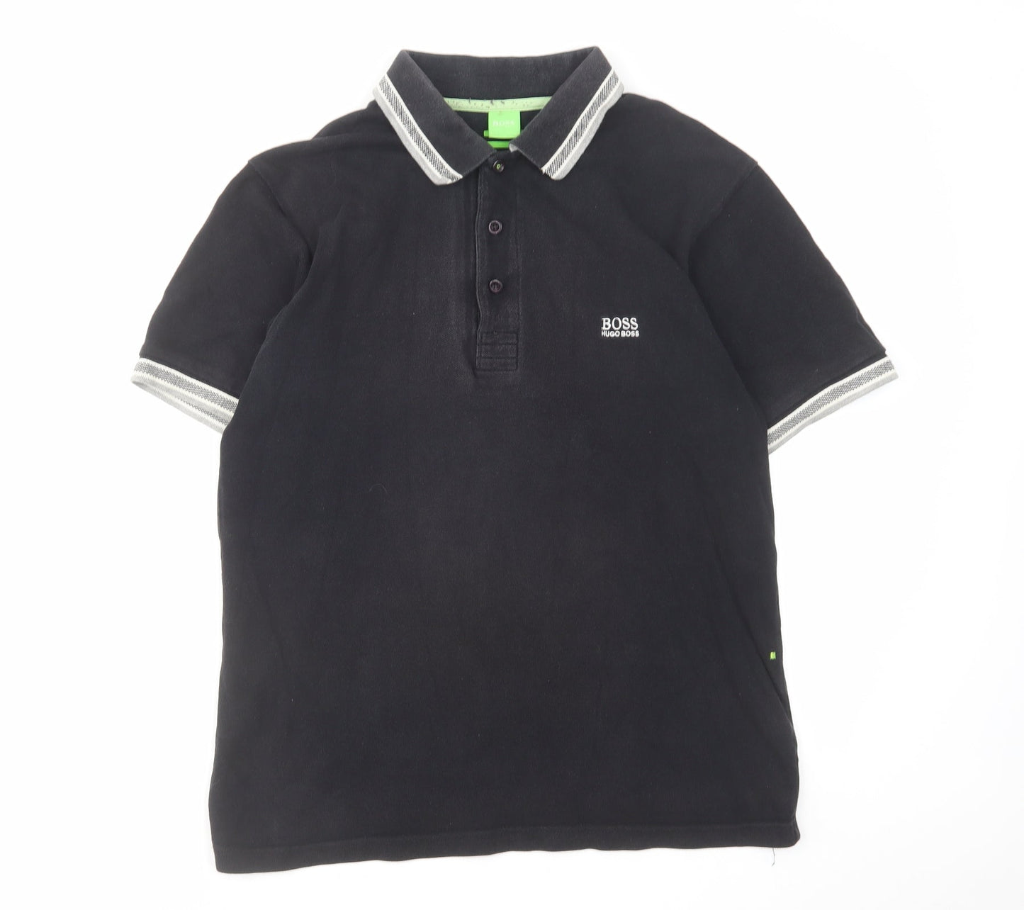HUGO BOSS Mens Black Cotton Polo Size L Collared Button