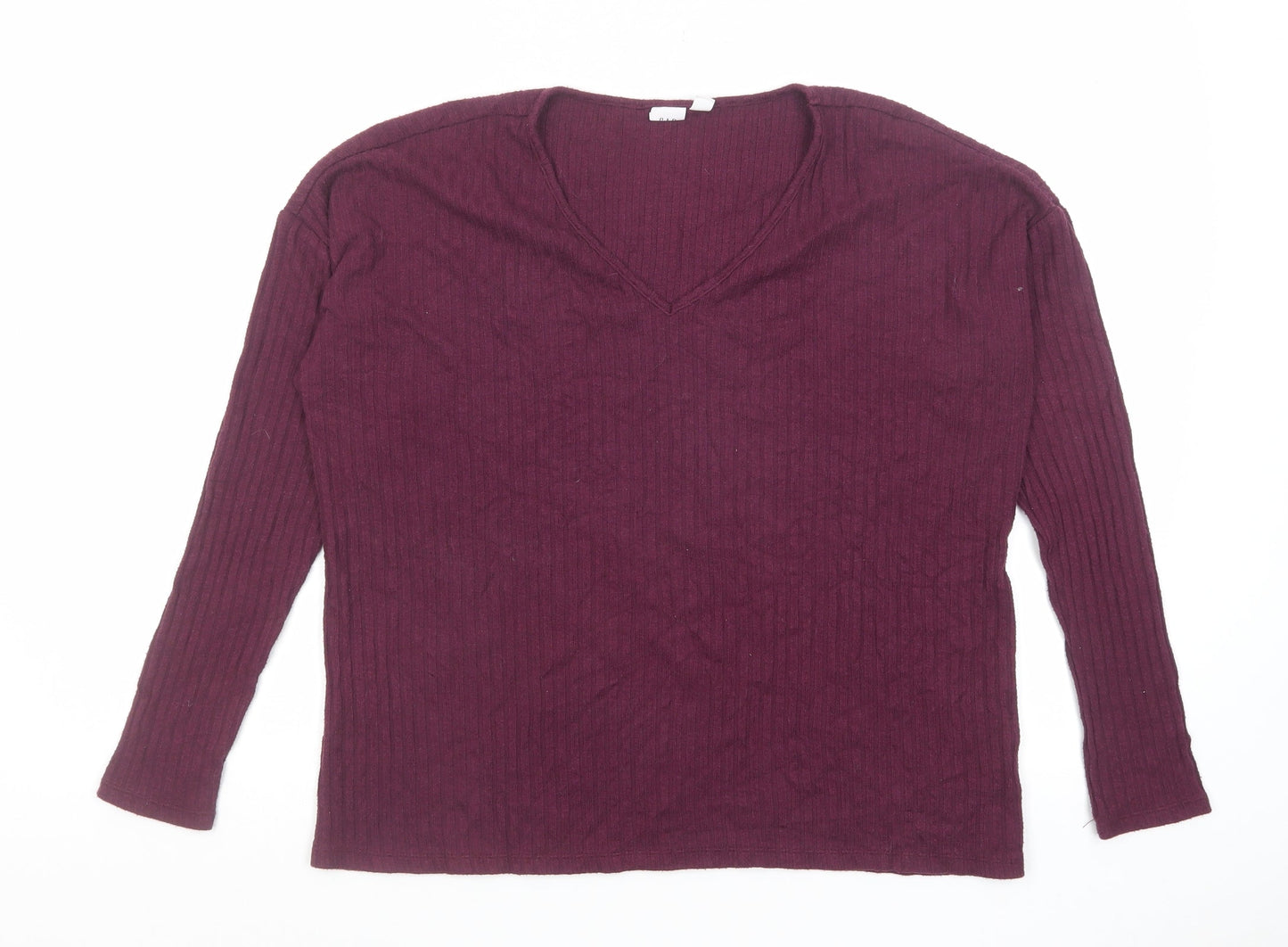 Gap Womens Purple V-Neck Polyester Pullover Jumper Size S