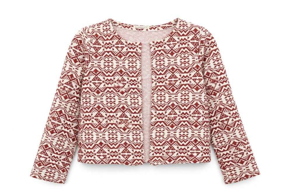 Encuentro Womens Red Geometric Jacket Blazer Size M