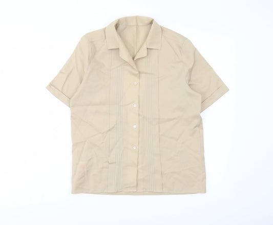 St Michael Womens Beige Polyester Basic Button-Up Size 10 Collared