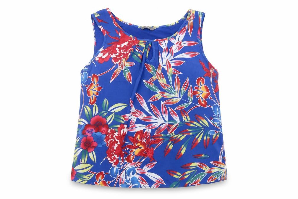 BHS Womens Blue Floral Viscose Camisole Blouse Size 16 Scoop Neck
