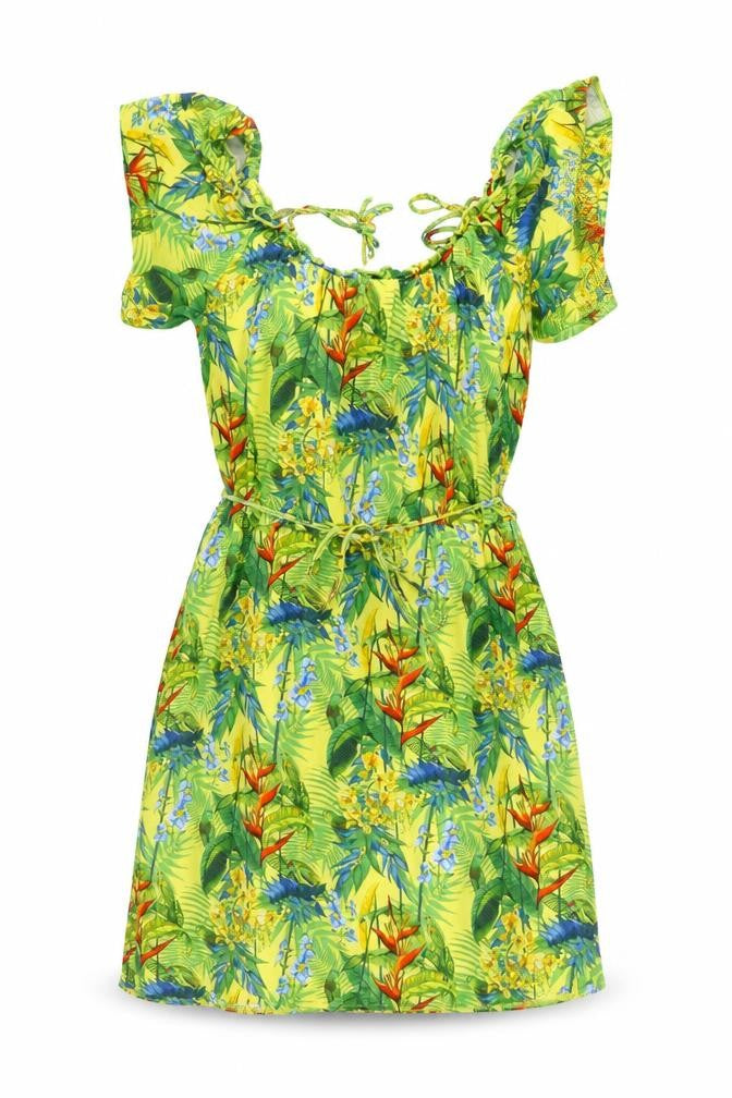 Oasis Womens Yellow Geometric Viscose A-Line Size L Round Neck Pullover - Parrot Print