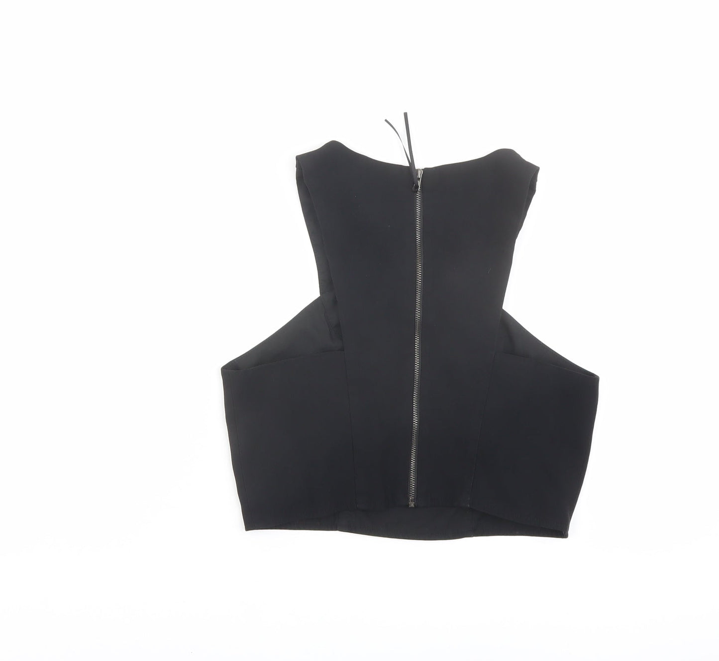 Topshop Womens Black Acetate Cropped Tank Size 10 V-Neck