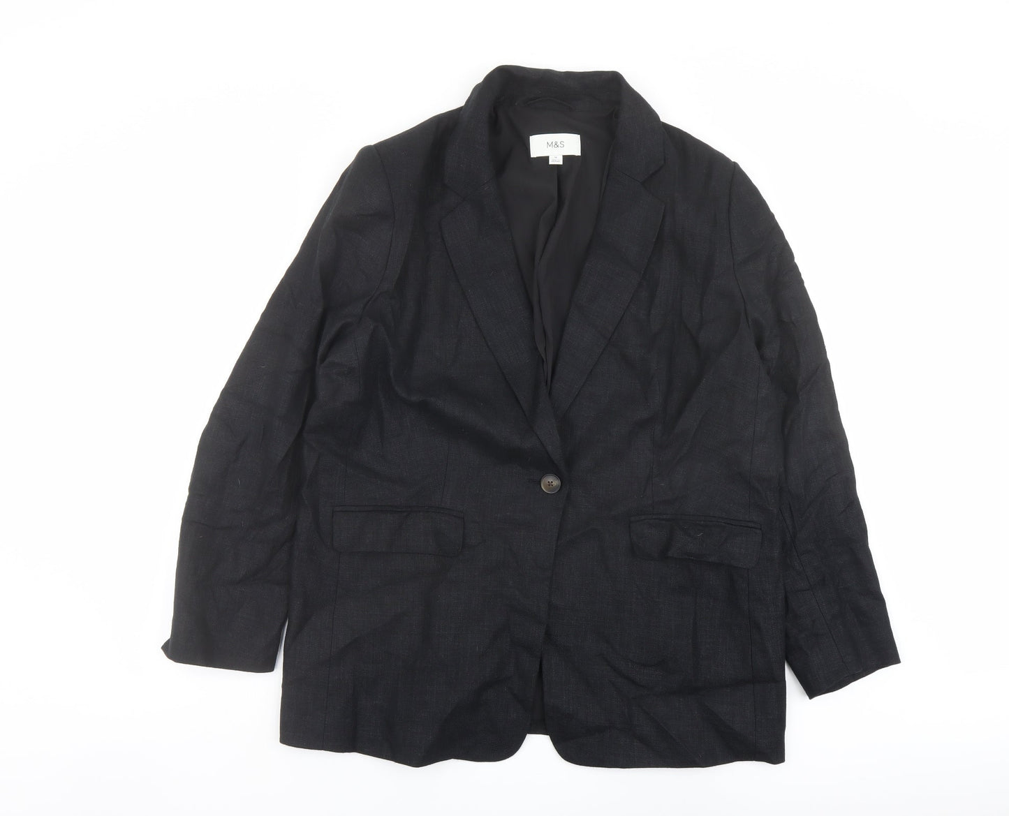 Marks and Spencer Womens Black Herringbone Polyester Jacket Blazer Size 8