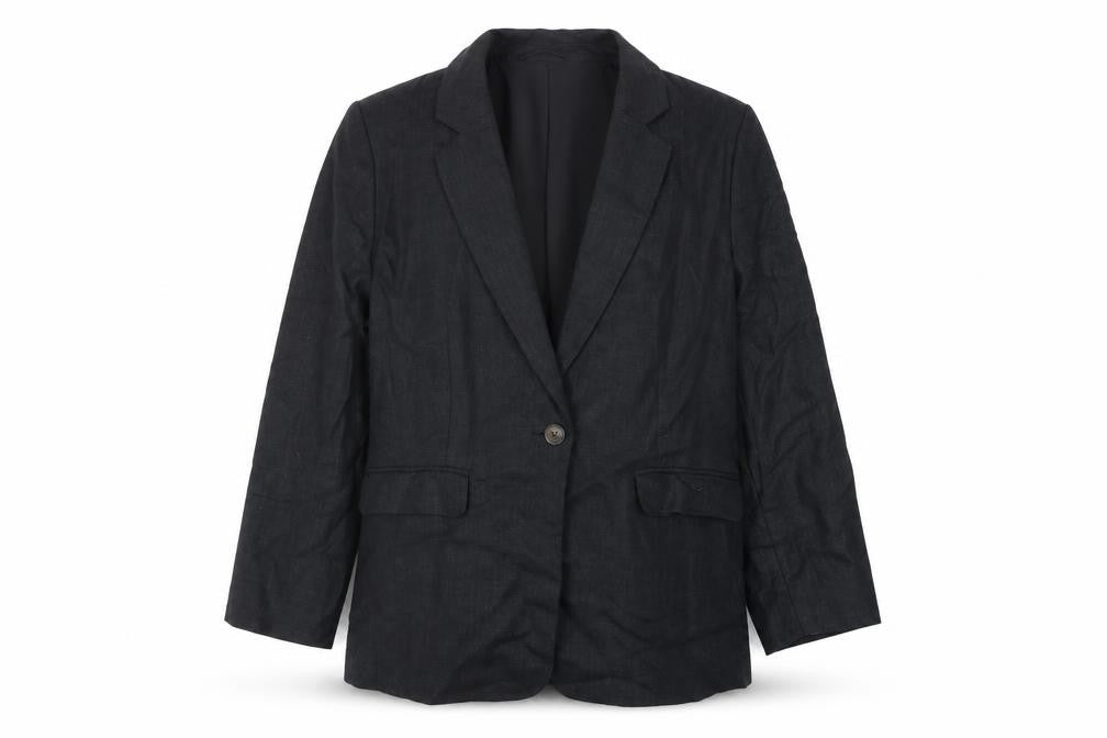 Marks and Spencer Womens Black Herringbone Polyester Jacket Blazer Size 8
