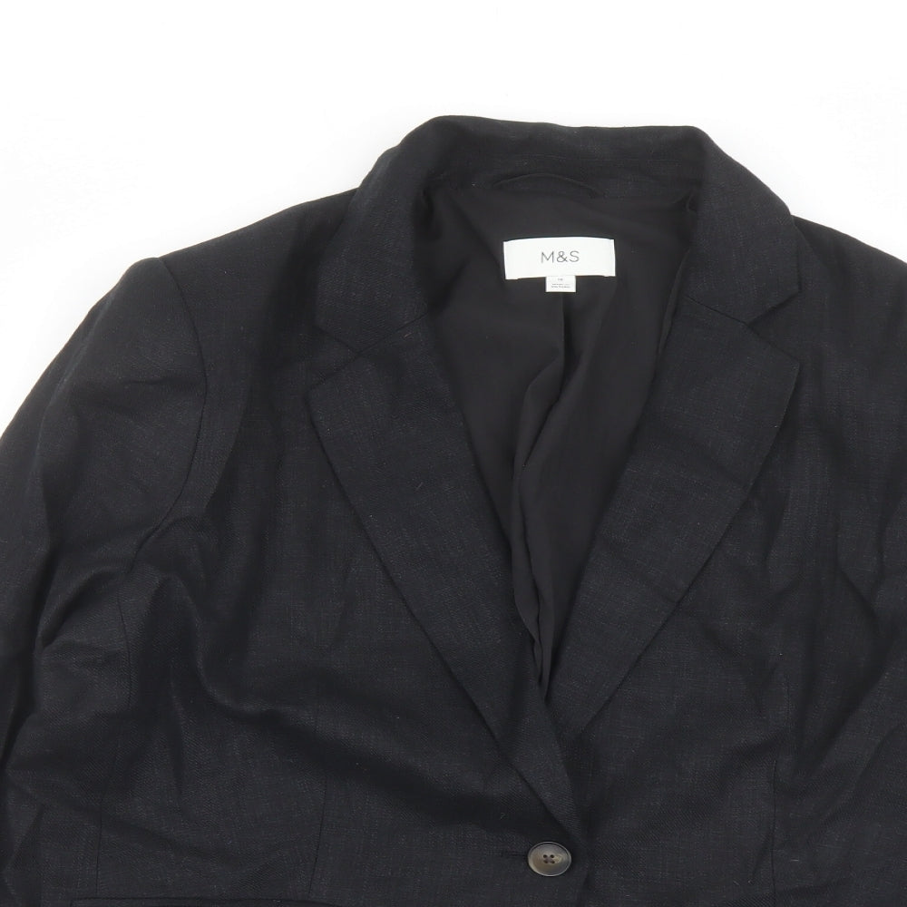 Marks and Spencer Womens Black Herringbone Polyester Jacket Blazer Size 8