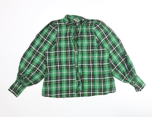 Twist & Tango Womens Green Plaid Polyester Basic Button-Up Size 8 Round Neck