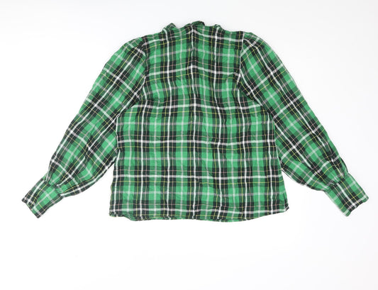 Twist & Tango Womens Green Plaid Polyester Basic Button-Up Size 8 Round Neck
