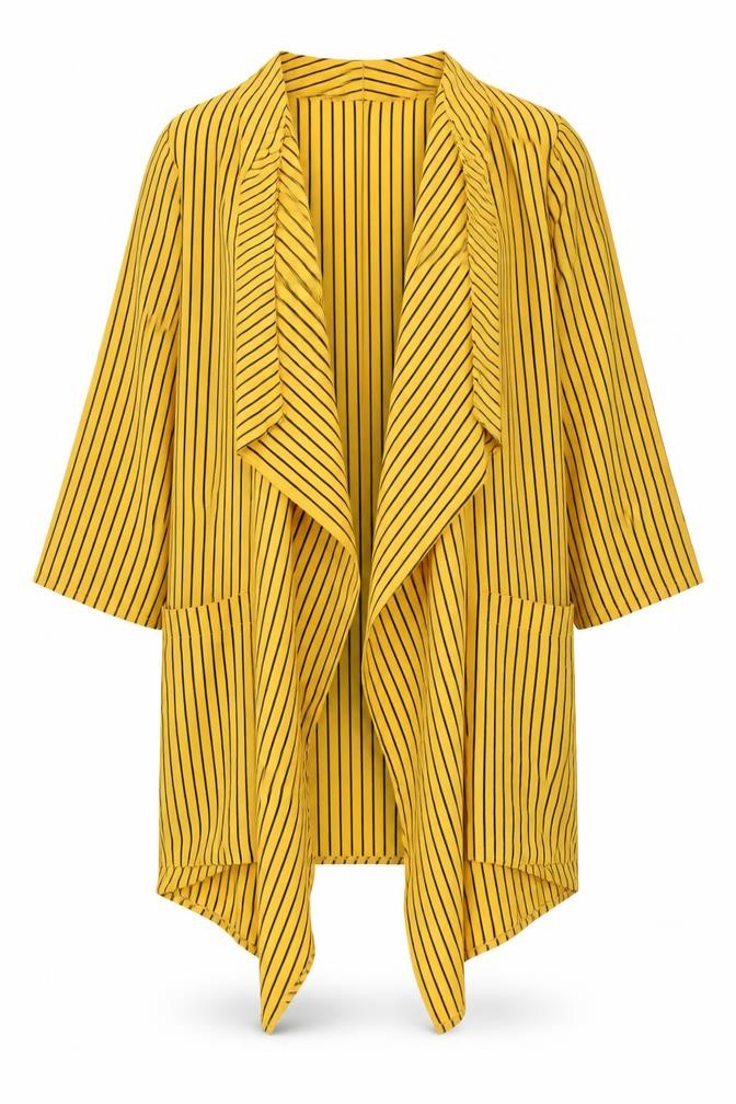 Wallis Womens Yellow Striped Polyester Kimono Blouse Size 10 V-Neck
